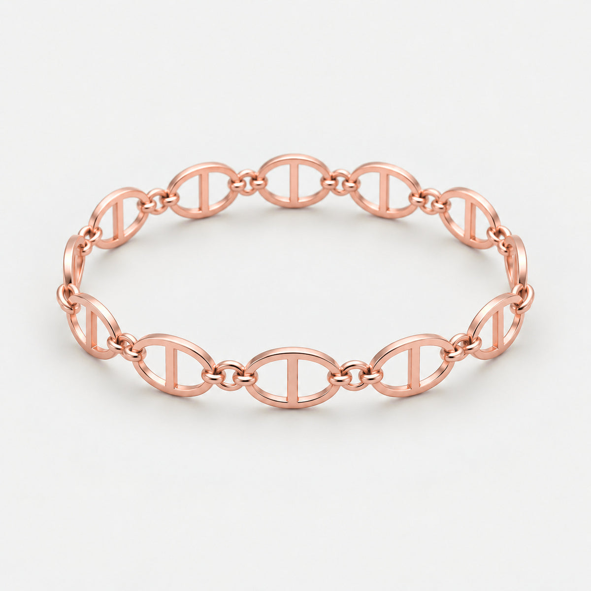 Bague Maille chaîne en acier inoxydable, finition dorée rose — vue studio