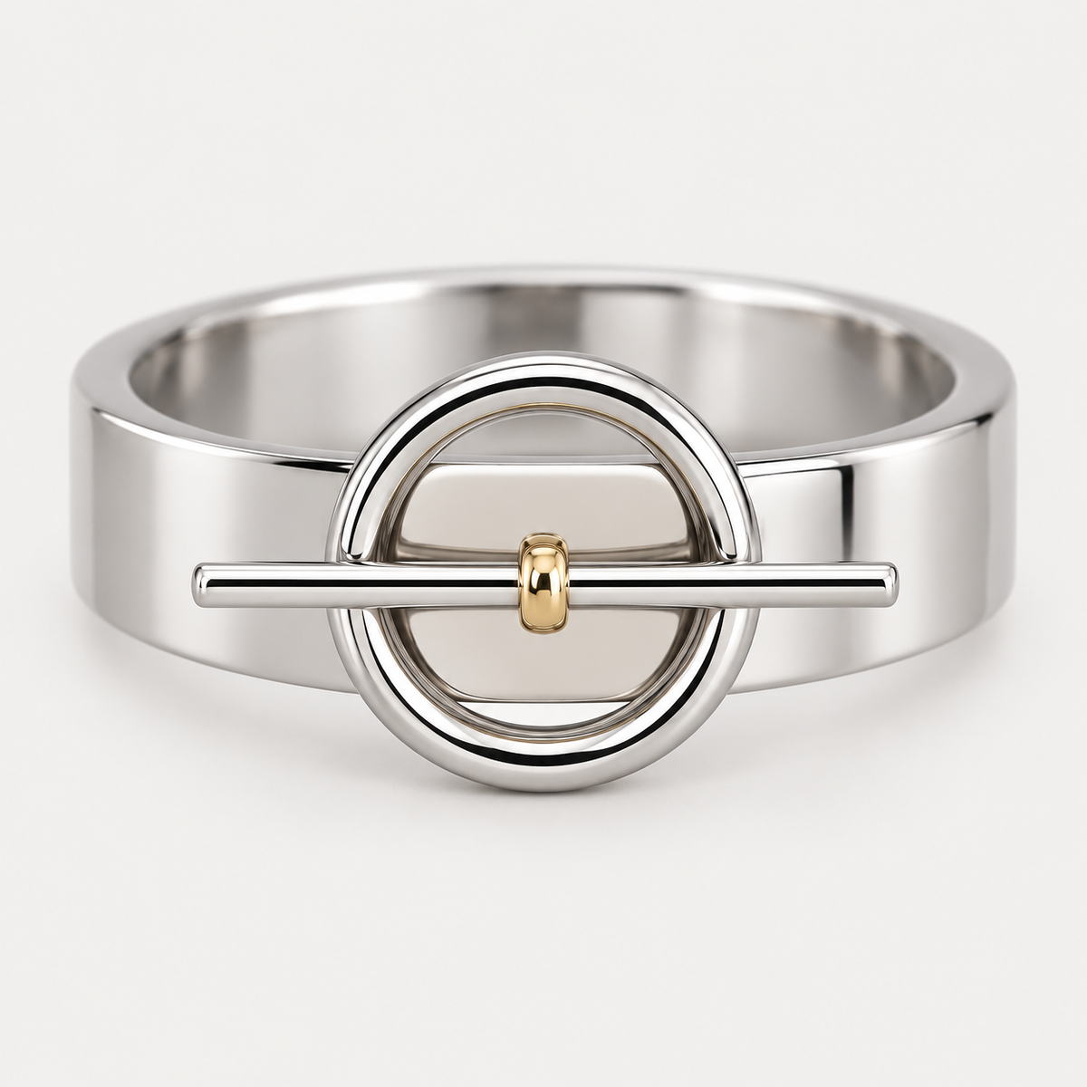 Bague Volute barre en acier inoxydable, finition bicolore — détail du motif