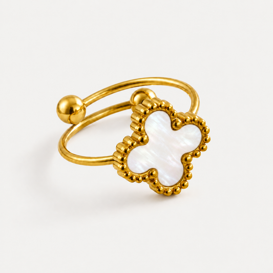Bague Éclipse ajourée en acier inoxydable, finition doré blanc — vue studio