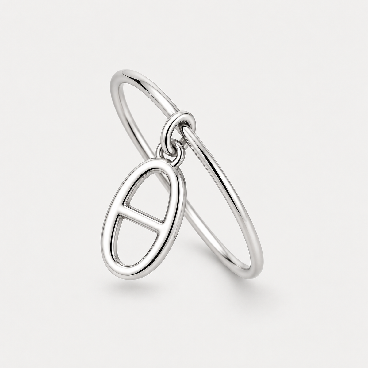 Bague Maille pampille en acier inoxydable poli, finition argentée — vue studio