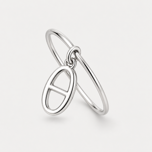 Bague Maille pampille en acier inoxydable poli, finition argentée — vue studio