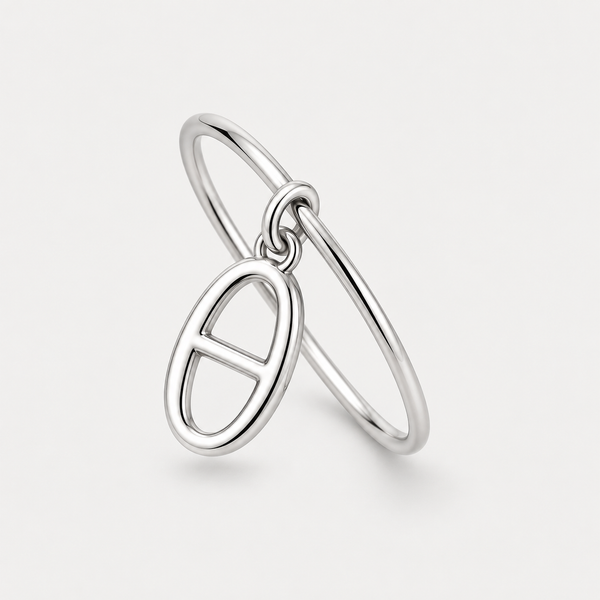 Bague Maille pampille en acier inoxydable poli, finition argentée — vue studio