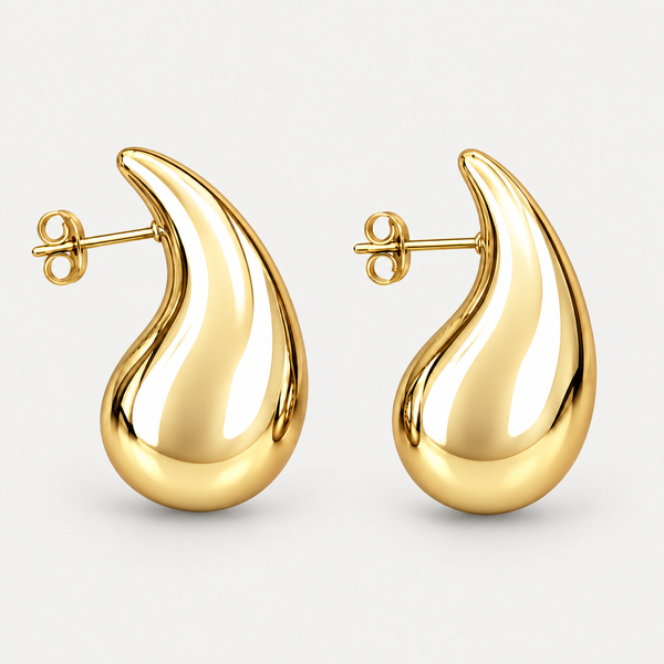 Boucles Onde goutte en acier inoxydable, finition dorée — vue studio
