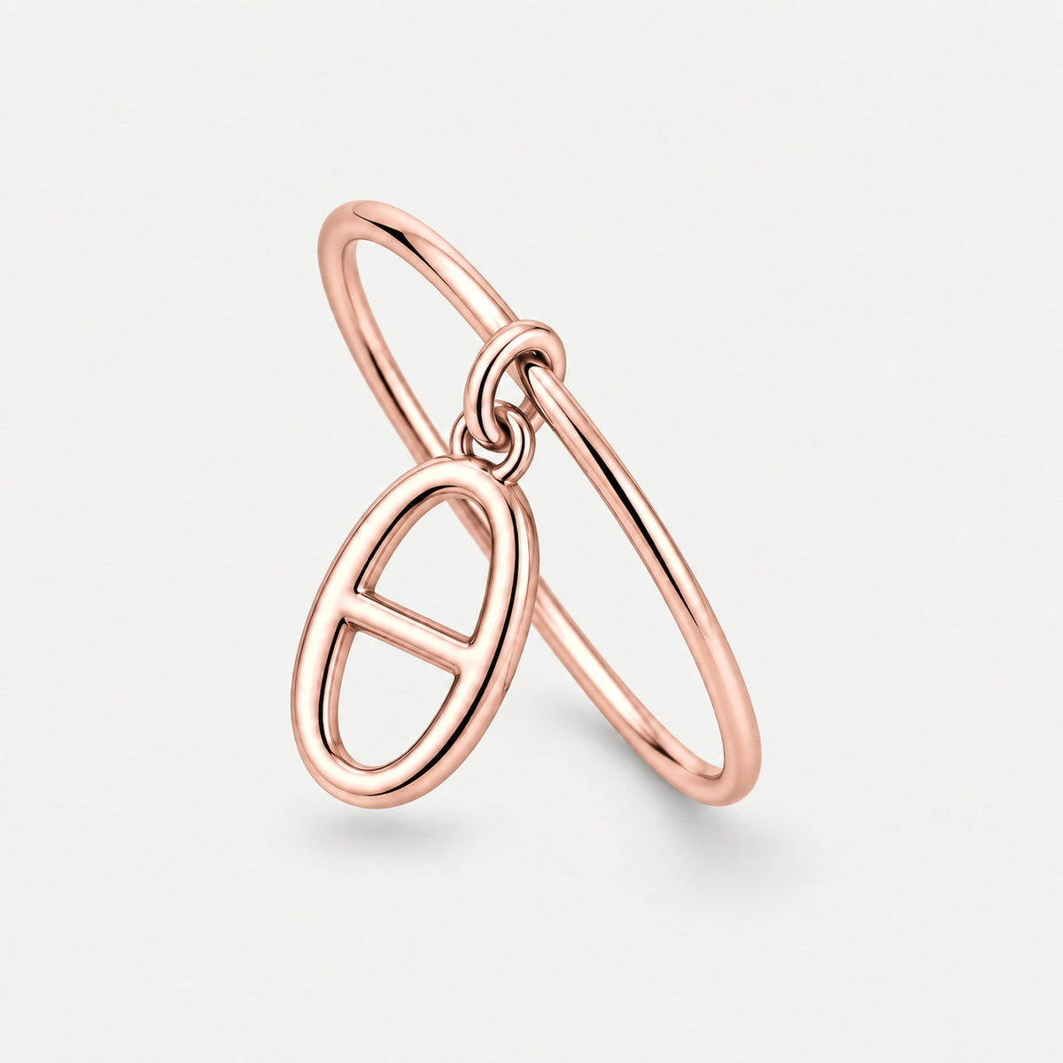 Bague Maille pampille en acier inoxydable, finition dorée rose — vue studio