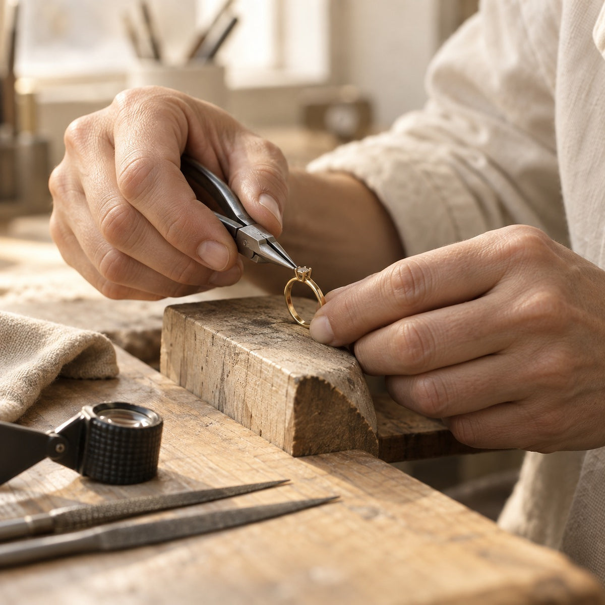 Atelier : sertissage d'une bague en or jaune