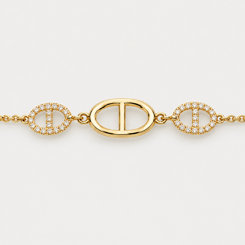 Bracelet Maille pavée en acier inoxydable, finition dorée — vue studio