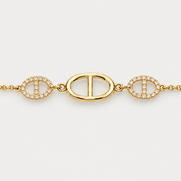 Bracelet Maille pavée en acier inoxydable, finition dorée — vue studio