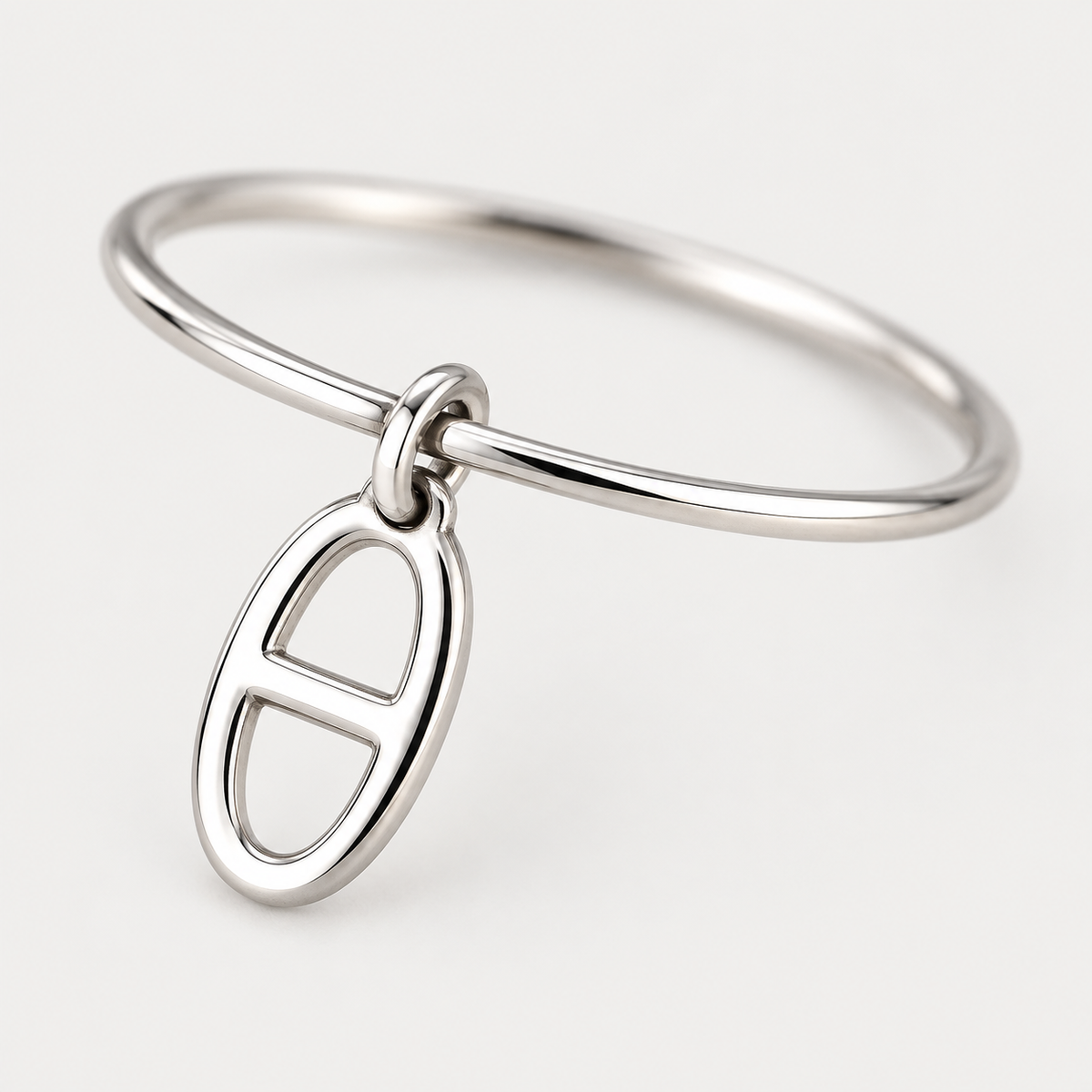 Bague Maille pampille en acier inoxydable poli, finition argentée — détail du motif
