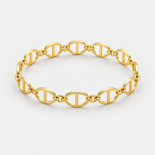 Bague Maille chaîne en acier inoxydable poli, finition dorée — vue studio