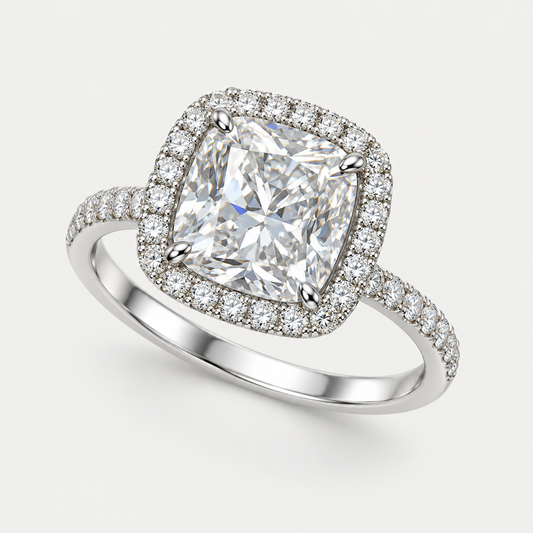 Bague Solitaire halo en acier inoxydable, finition argentée — vue studio