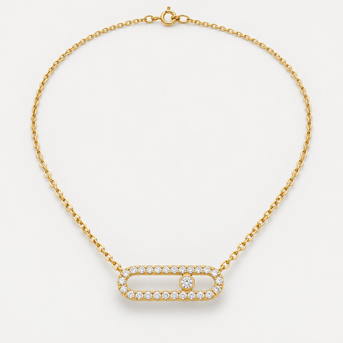 Collier Maille pavée en acier inoxydable, finition dorée — vue studio