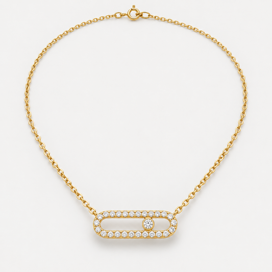 Collier Maille pavée en acier inoxydable, finition dorée — vue studio