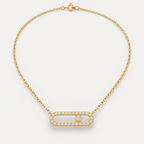 Collier Maille pavée en acier inoxydable, finition dorée — vue studio