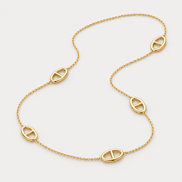 Collier Maille sautoir en acier inoxydable, finition dorée — vue studio